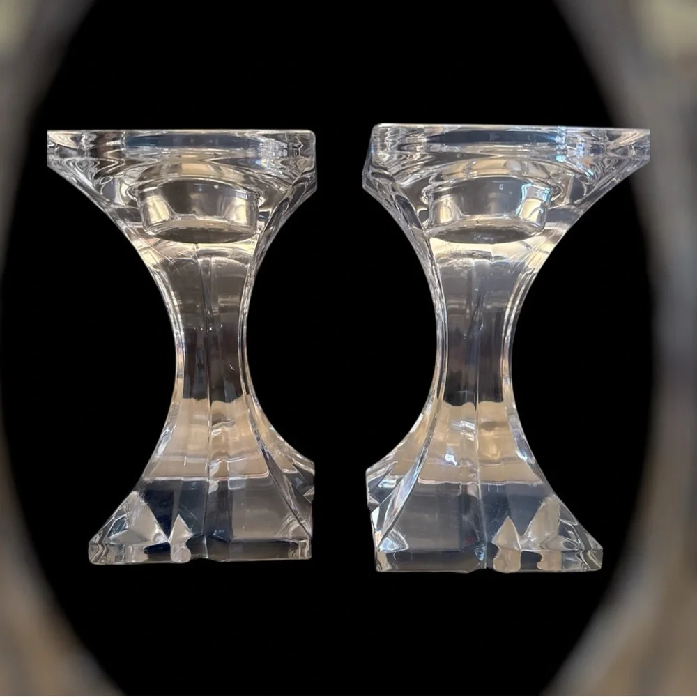 Lead Crystal Pillar Candle Holders Sticks Pair 6